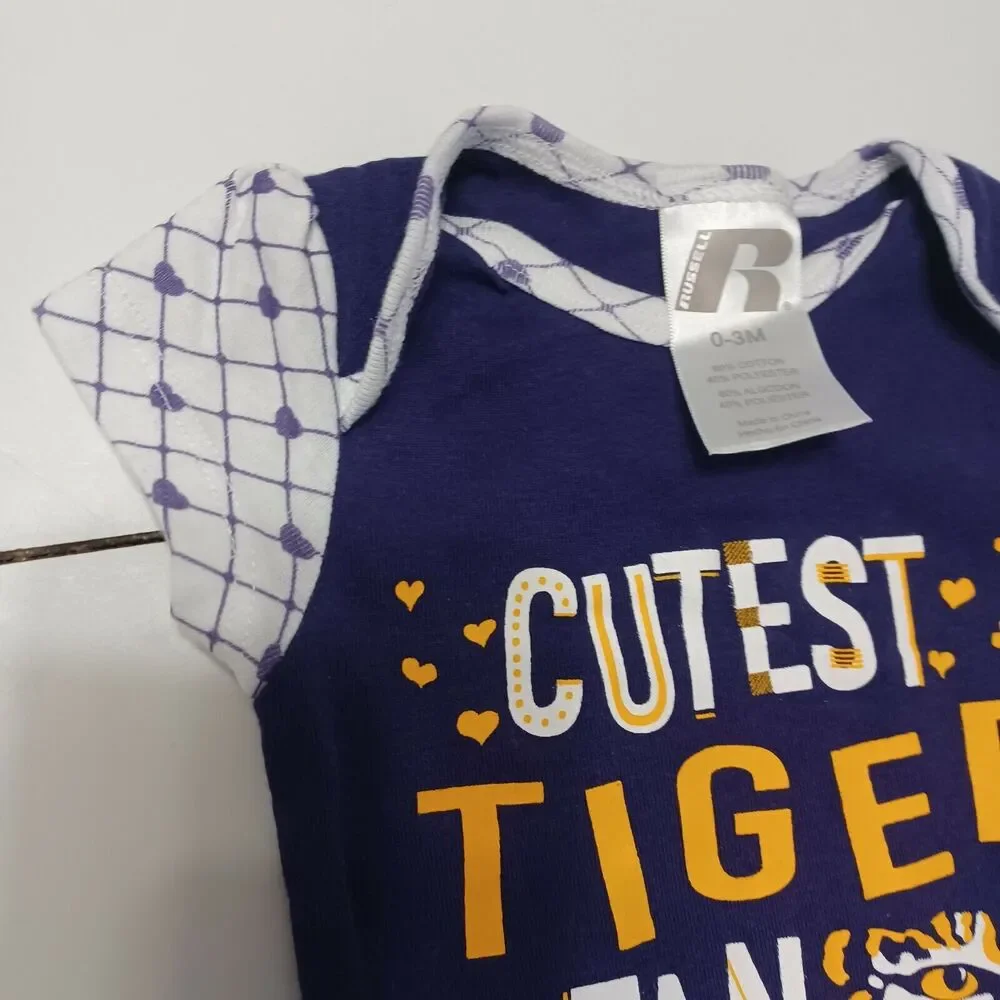 Cutest Tiger Fan Louisiana State Un Girls 0-3 Month Bodysuit Purple Yellow White